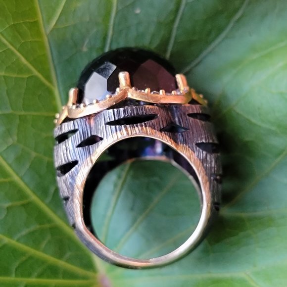 Wow huge chunky cocktail ring with multifaceted amethyst glass orb ornate 925 - Picture 4 of 14